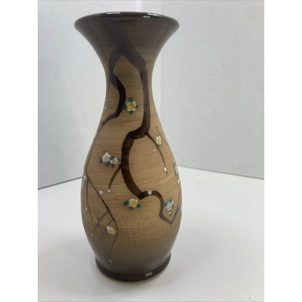 Vintage Hand-painted Flower Buds Pottery Vase‎ Japan 7 inch